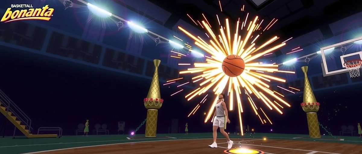 Basketball Bonanza gameplay showing a player performing a special Diwali-inspired move with fireworks effects